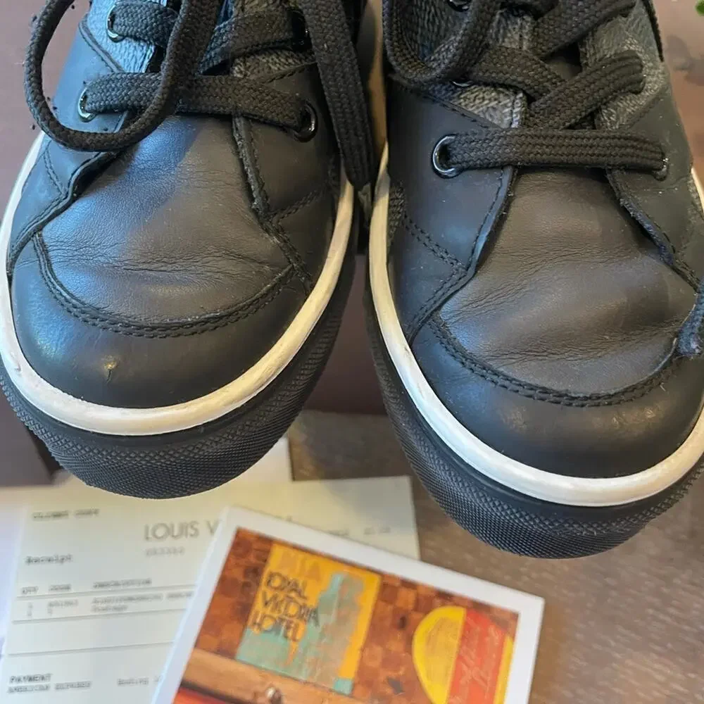 Louis Vuitton Boys Black Damier Designer Sneakers Shoes Youth size 12